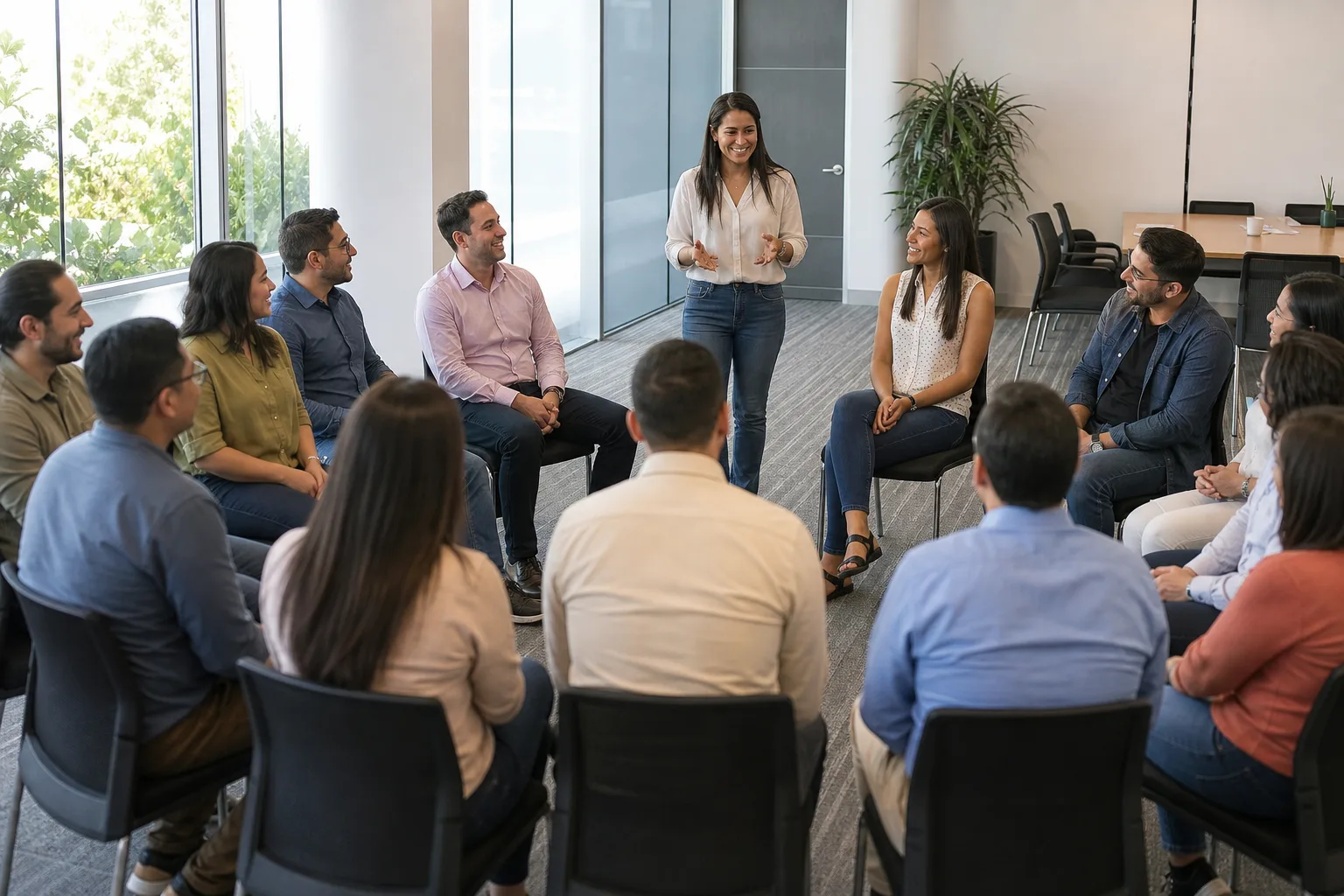 Dinámica grupal sobre convivencia y clima laboral en taller corporativo