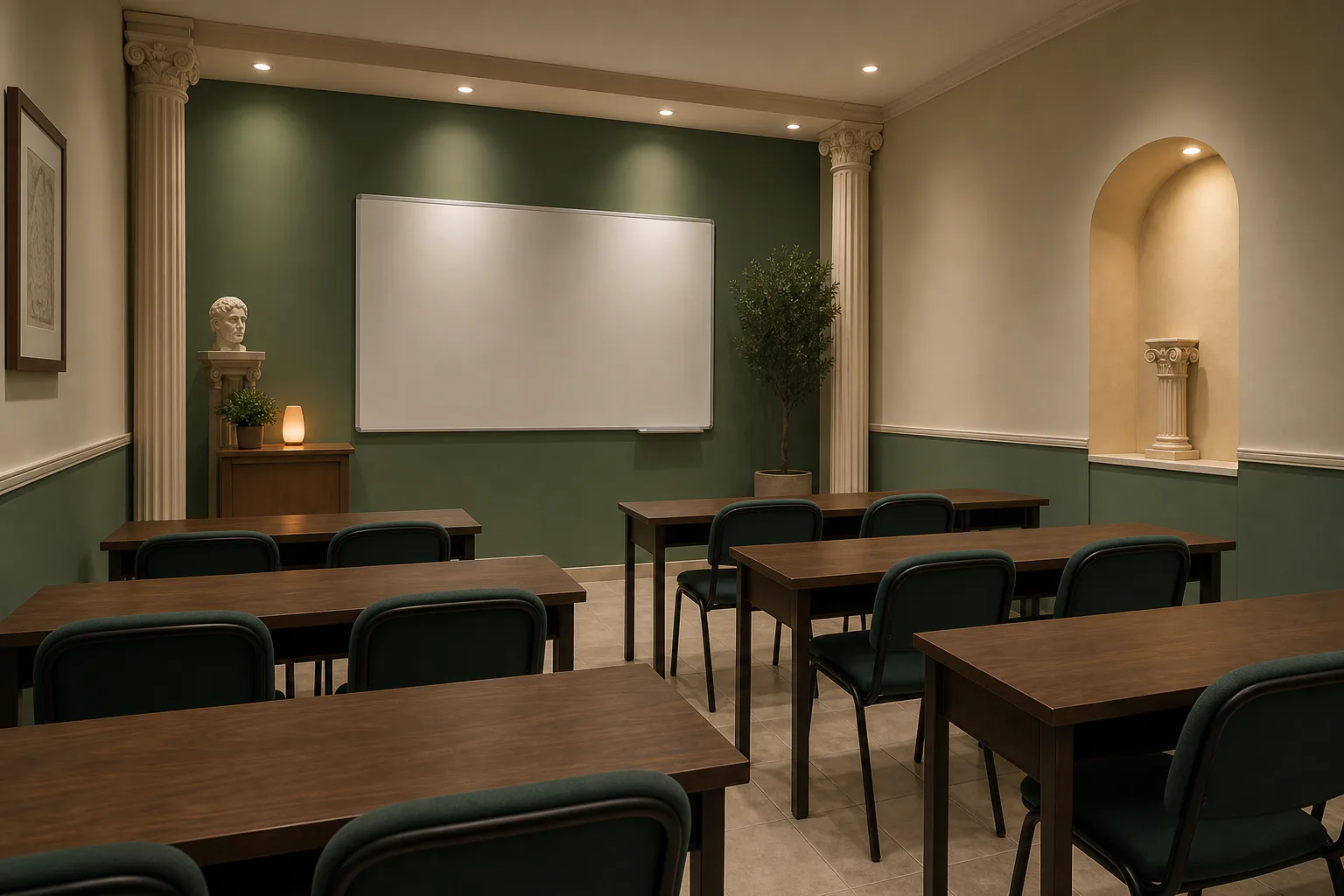 Salón Sócrates en Los Prados con mesas tipo escuela